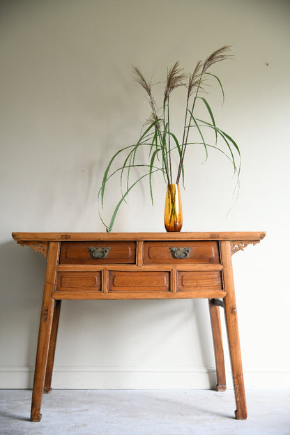 Antique Chinese Elm Console Table with Drawers