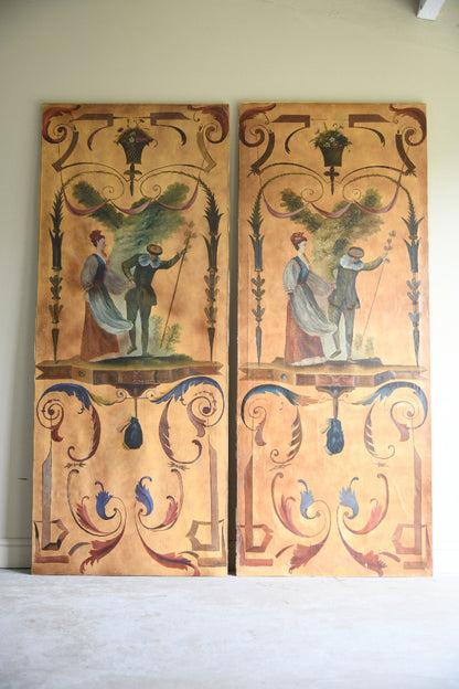 Pair of Large Painted Canvas Panels After Jean-Antoine Watteau L?Enjoleur / The Coaxer