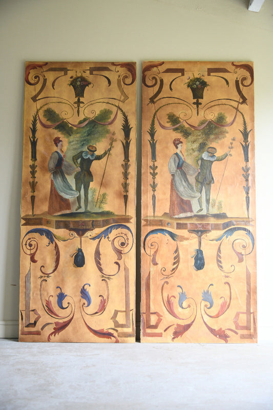 Pair of Large Painted Canvas Panels After Jean-Antoine Watteau L?Enjoleur / The Coaxer