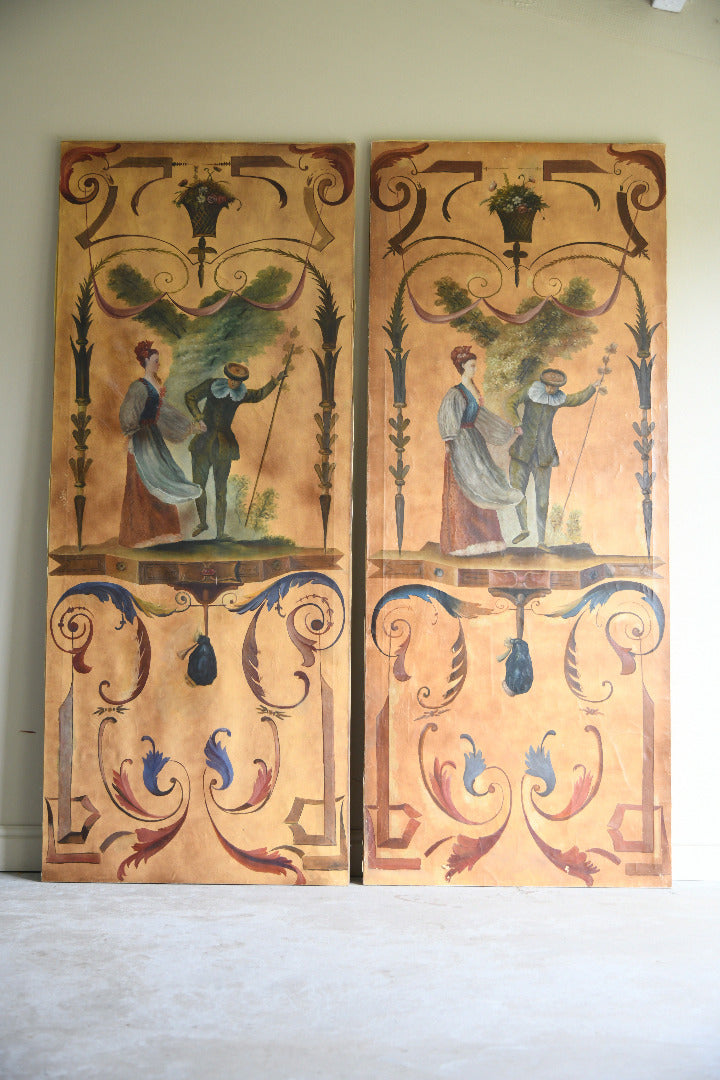 Pair of Large Painted Canvas Panels After Jean-Antoine Watteau L?Enjoleur / The Coaxer