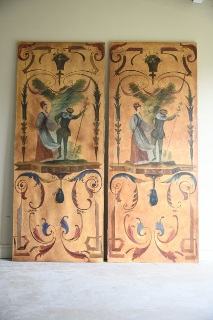 Pair of Large Painted Canvas Panels After Jean-Antoine Watteau L?Enjoleur / The Coaxer