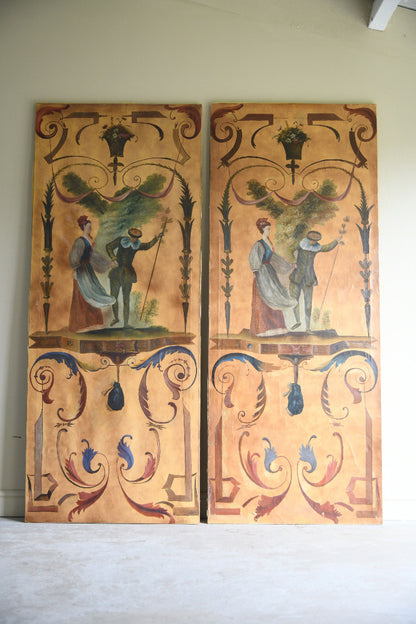 Pair of Large Painted Canvas Panels After Jean-Antoine Watteau L?Enjoleur / The Coaxer