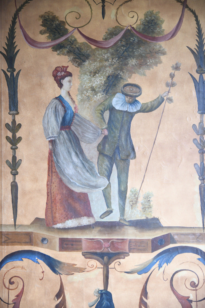 Pair of Large Painted Canvas Panels After Jean-Antoine Watteau L?Enjoleur / The Coaxer