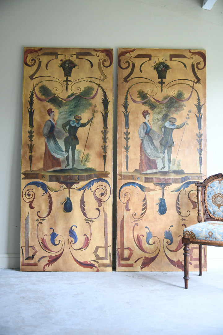 Pair of Large Painted Canvas Panels After Jean-Antoine Watteau L?Enjoleur / The Coaxer
