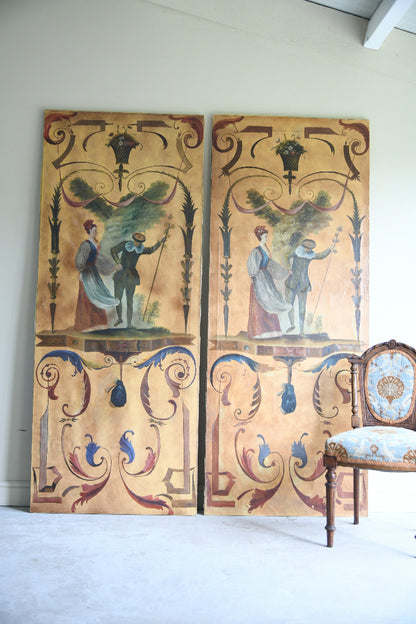 Pair of Large Painted Canvas Panels After Jean-Antoine Watteau L?Enjoleur / The Coaxer
