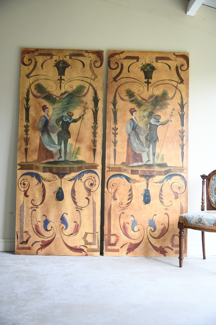 Pair of Large Painted Canvas Panels After Jean-Antoine Watteau L?Enjoleur / The Coaxer