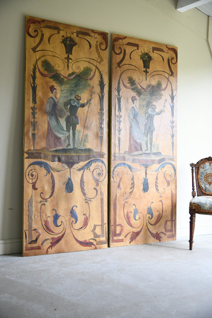 Pair of Large Painted Canvas Panels After Jean-Antoine Watteau L?Enjoleur / The Coaxer