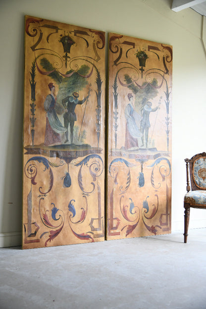 Pair of Large Painted Canvas Panels After Jean-Antoine Watteau L?Enjoleur / The Coaxer