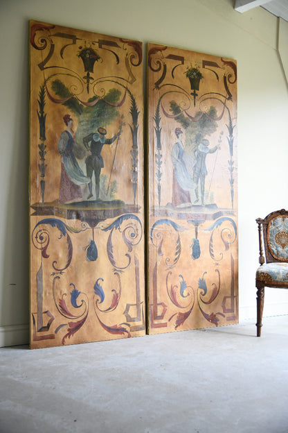 Pair of Large Painted Canvas Panels After Jean-Antoine Watteau L?Enjoleur / The Coaxer