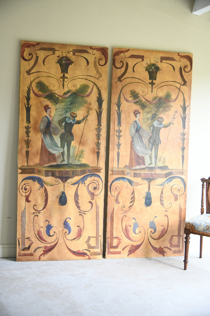 Pair of Large Painted Canvas Panels After Jean-Antoine Watteau L?Enjoleur / The Coaxer