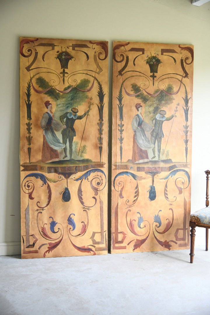 Pair of Large Painted Canvas Panels After Jean-Antoine Watteau L?Enjoleur / The Coaxer