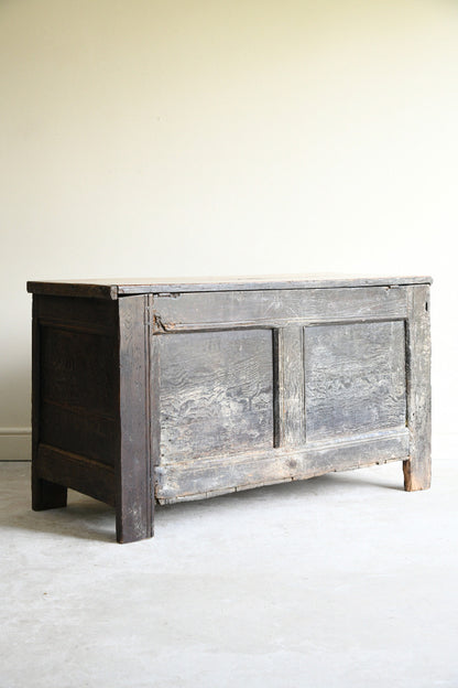 17th Century Carved Oak Coffer with Panelled Front