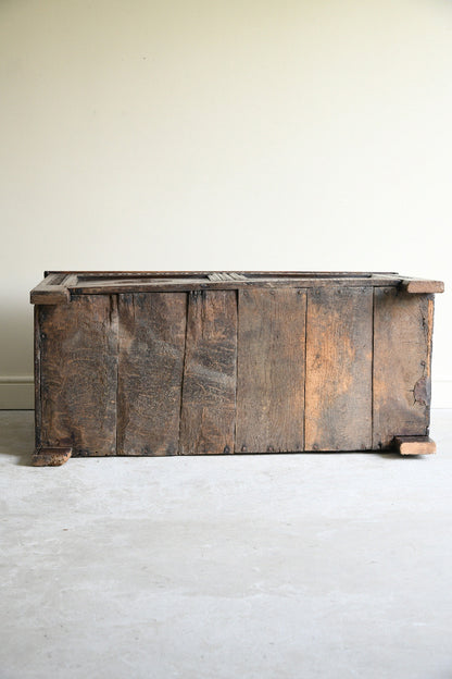 17th Century Carved Oak Coffer with Panelled Front