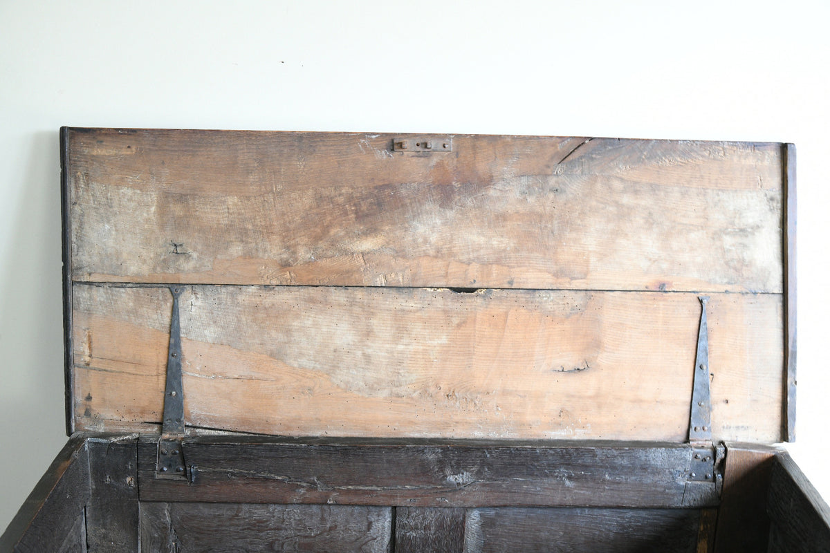 17th Century Carved Oak Coffer with Panelled Front