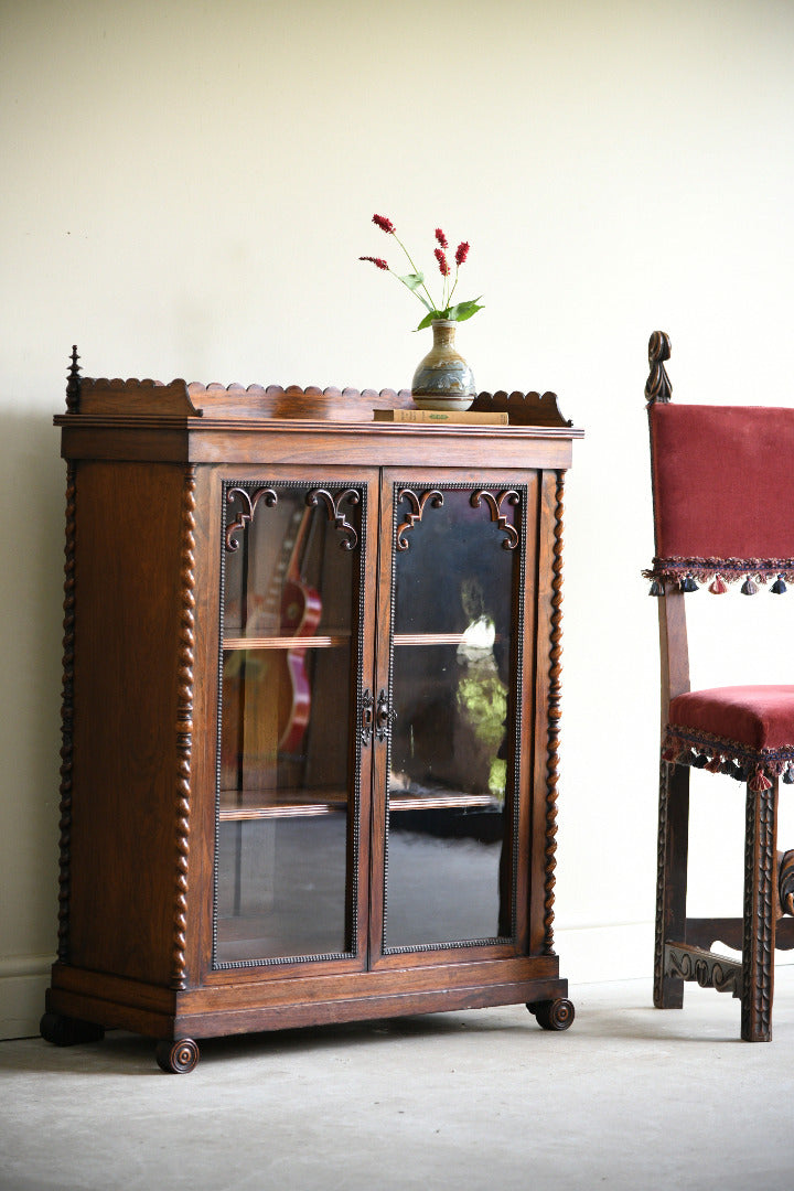 Regency Rosewood Glazed Display Cabinet with Barley Twist Columns