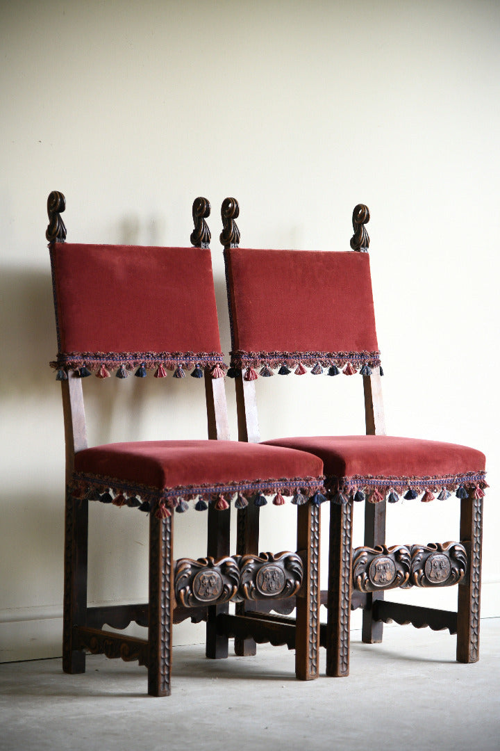 Pair of Late 19th Century Spanish Renaissance Revival Walnut Side Chairs
