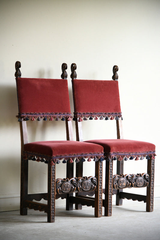 Pair of Late 19th Century Spanish Renaissance Revival Walnut Side Chairs