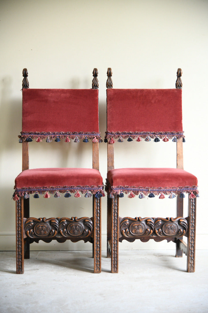 Pair of Late 19th Century Spanish Renaissance Revival Walnut Side Chairs