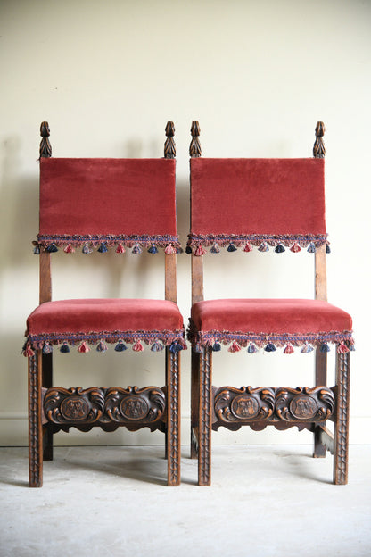 Pair of Late 19th Century Spanish Renaissance Revival Walnut Side Chairs