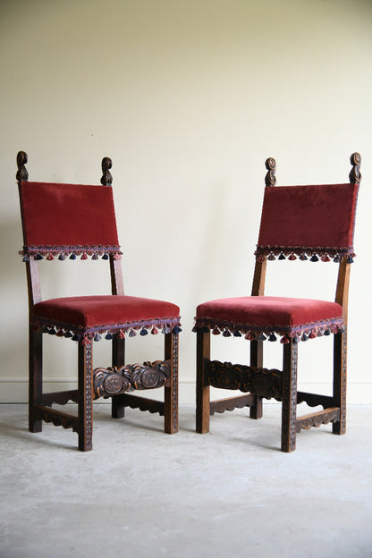 Pair of Late 19th Century Spanish Renaissance Revival Walnut Side Chairs