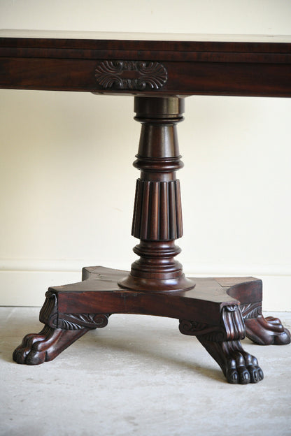 Mahogany Fold Over Pedestal Table with Carved Paw Feet