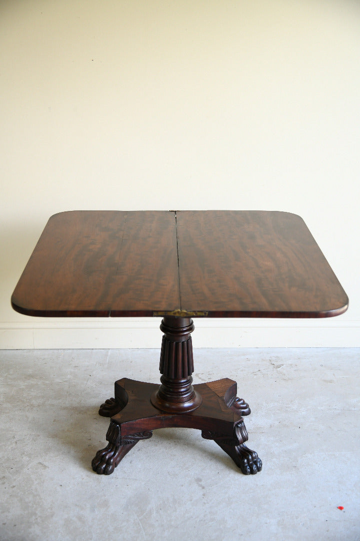 Mahogany Fold Over Pedestal Table with Carved Paw Feet