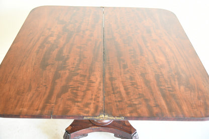 Mahogany Fold Over Pedestal Table with Carved Paw Feet