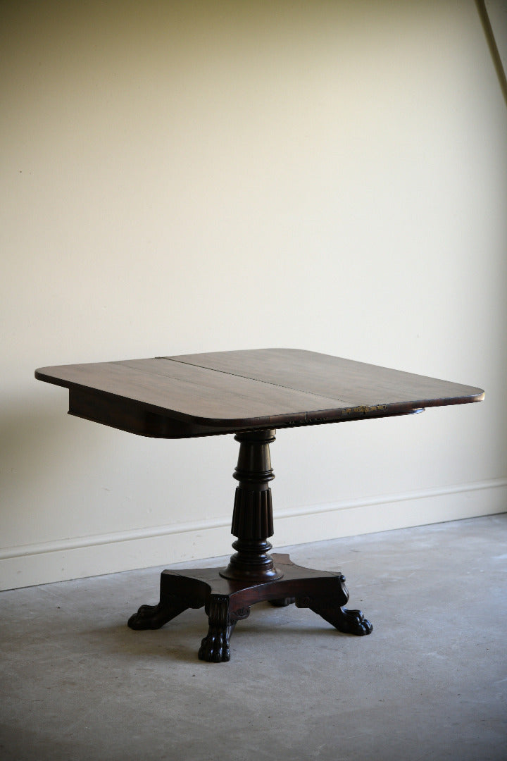 Mahogany Fold Over Pedestal Table with Carved Paw Feet