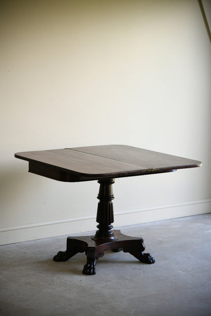 Mahogany Fold Over Pedestal Table with Carved Paw Feet