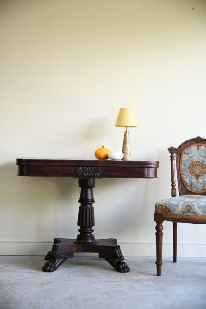 Mahogany Fold Over Pedestal Table with Carved Paw Feet