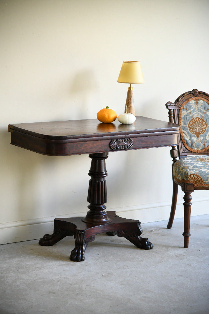 Mahogany Fold Over Pedestal Table with Carved Paw Feet