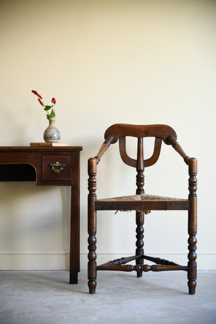 Antique Oak Turners Chair with Rush Seat
