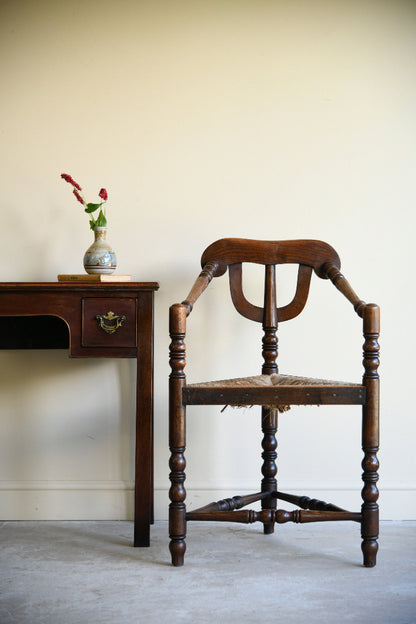 Antique Oak Turners Chair with Rush Seat