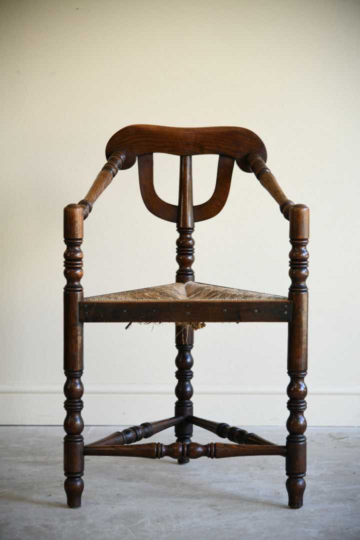 Antique Oak Turners Chair with Rush Seat