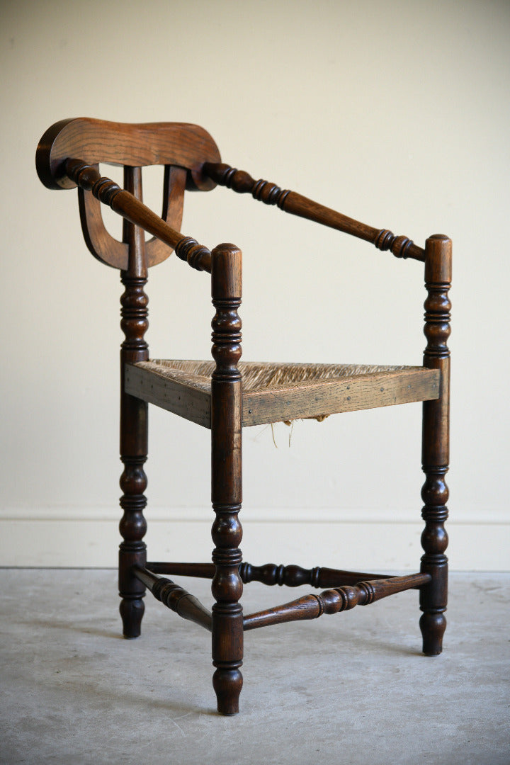 Antique Oak Turners Chair with Rush Seat