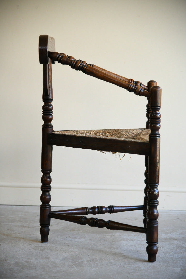 Antique Oak Turners Chair with Rush Seat