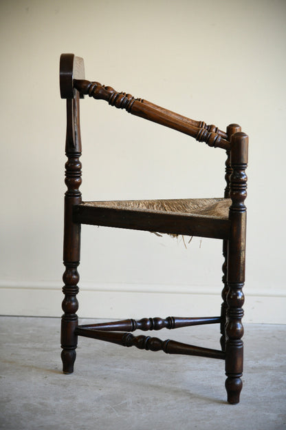 Antique Oak Turners Chair with Rush Seat