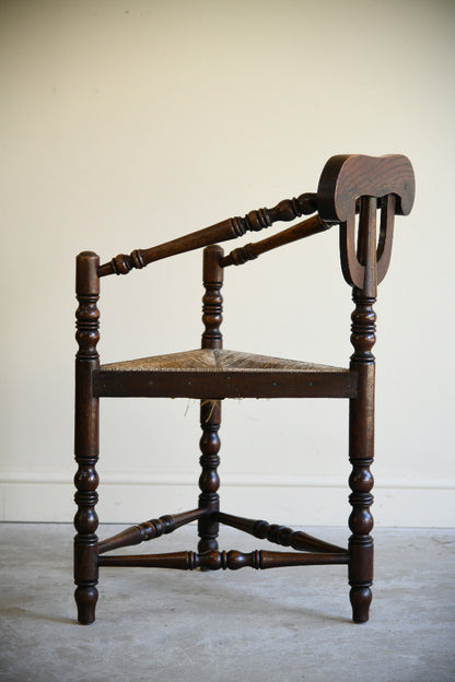 Antique Oak Turners Chair with Rush Seat