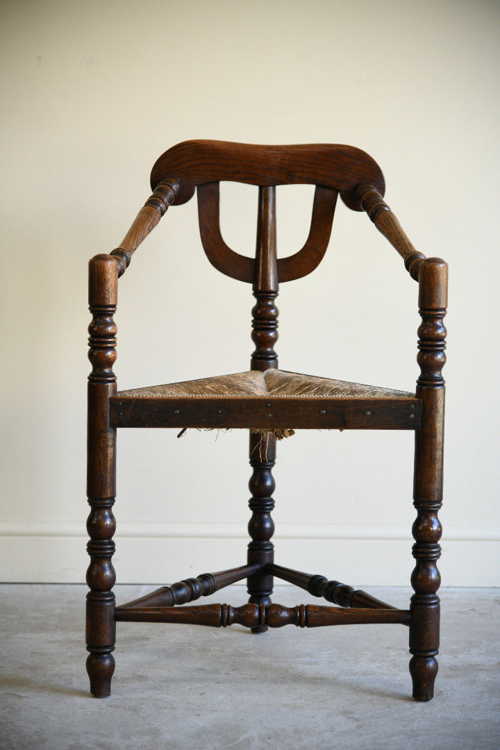 Antique Oak Turners Chair with Rush Seat