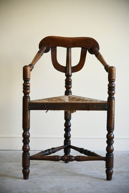 Antique Oak Turners Chair with Rush Seat
