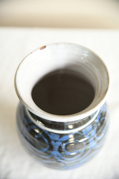 Vintage Blue and Black Glazed Studio Pottery Vase