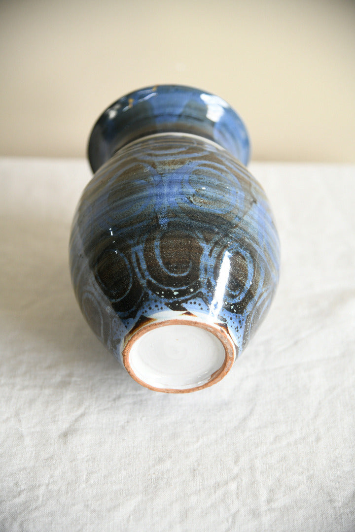Vintage Blue and Black Glazed Studio Pottery Vase
