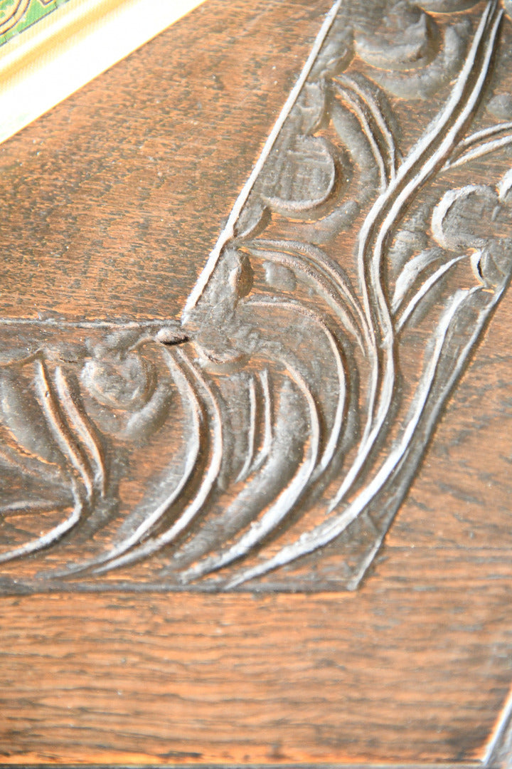 Carved Oak Side Table with Drawer