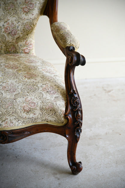 Victorian Rosewood Open Armchair with Pierced Carved Crest