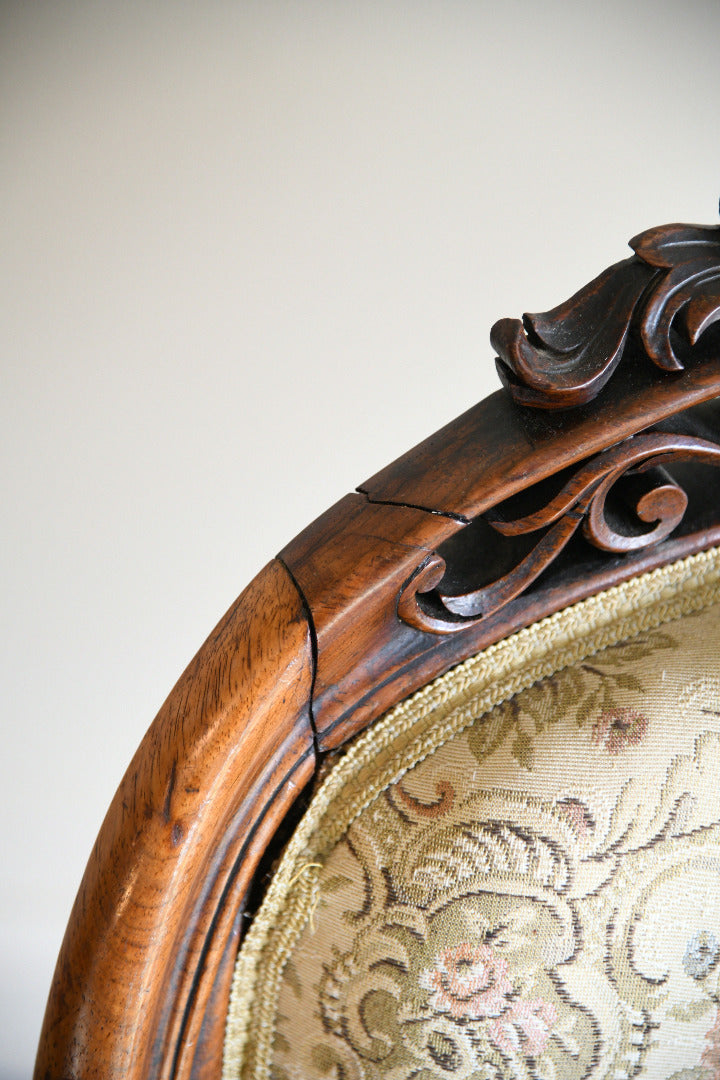 Victorian Rosewood Open Armchair with Pierced Carved Crest