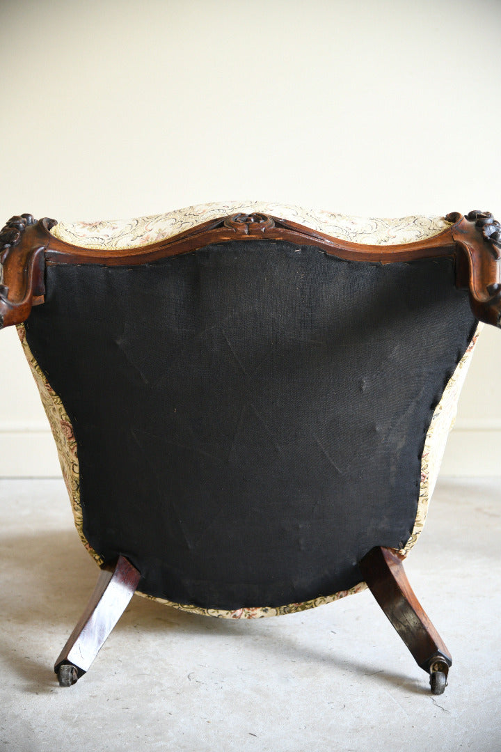 Victorian Rosewood Open Armchair with Pierced Carved Crest