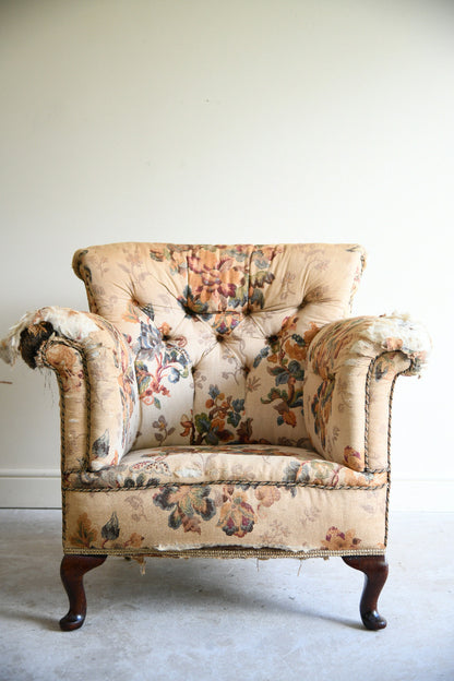 Victorian Floral Upholstered Armchair for Reupholstery