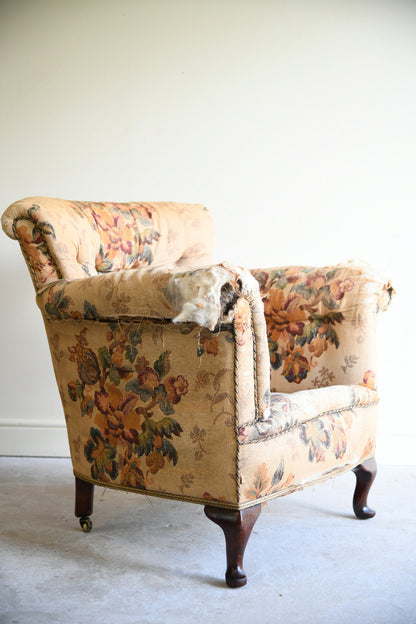 Victorian Floral Upholstered Armchair for Reupholstery