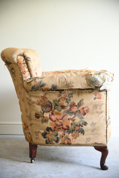 Victorian Floral Upholstered Armchair for Reupholstery