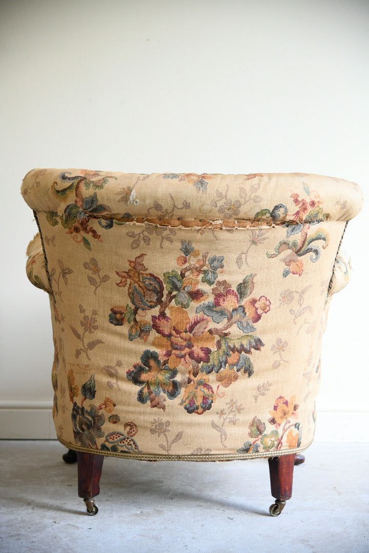 Victorian Floral Upholstered Armchair for Reupholstery
